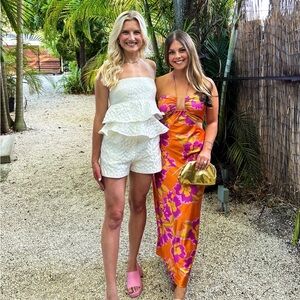 Pink and Orange Cutout Halter Midi